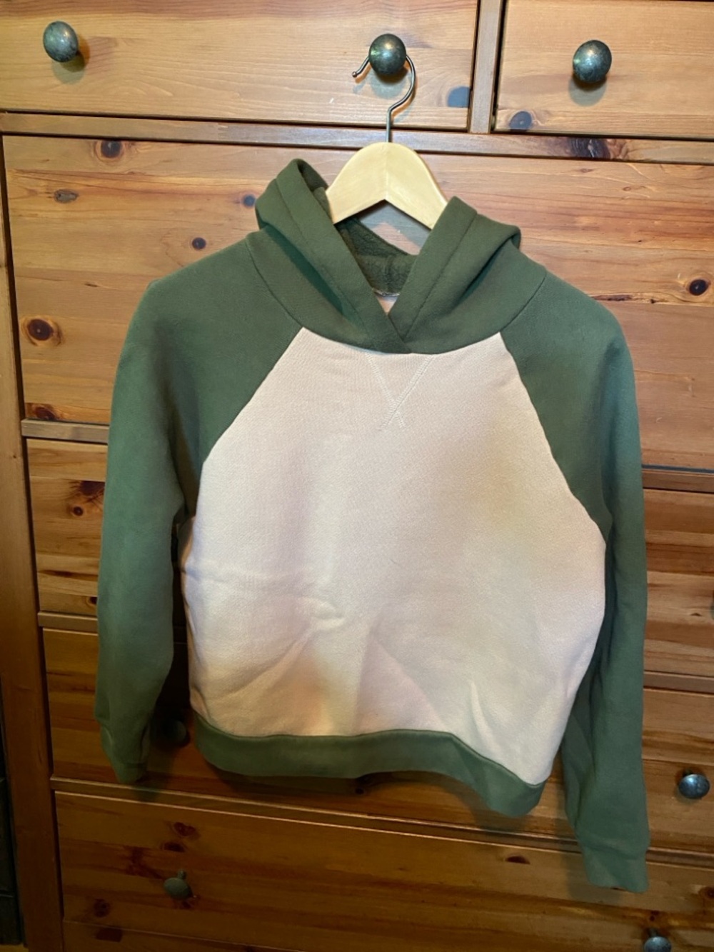 Madewell MWL Green and Cream Hooded Pullover size small